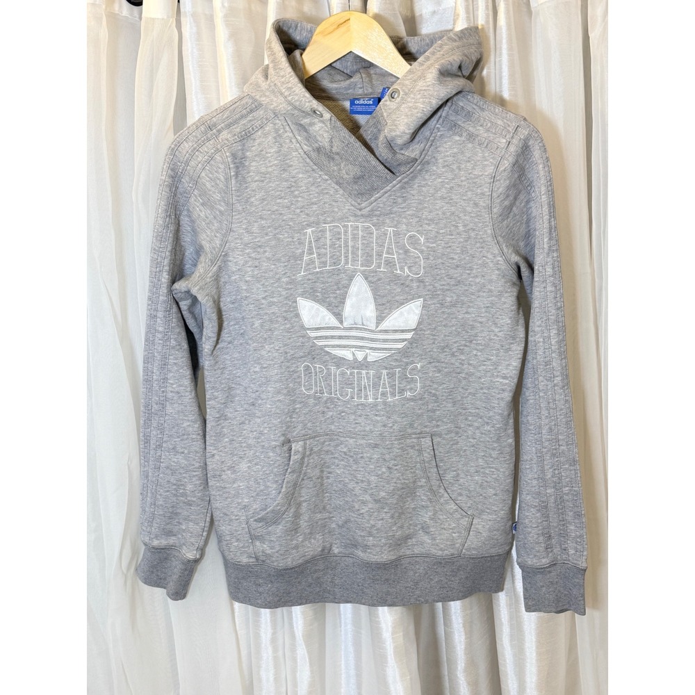 Adidas Originals Hoodie Womens Small Gray Trefoil Crossover Neck Pullover